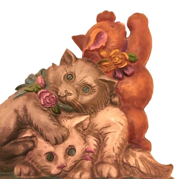 Cast Iron Doorstop 3 Kittens Cat Decor Bookend Vintage - Picture 2 of 9